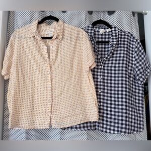 C&C California SET of TWO Linen Short Sleeve Button Shirts Blouse sz M
